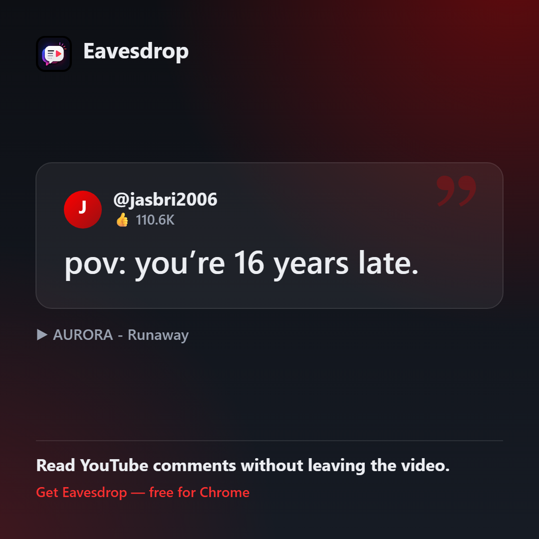 A YouTube comment turned into a shareable image card by Eavesdrop